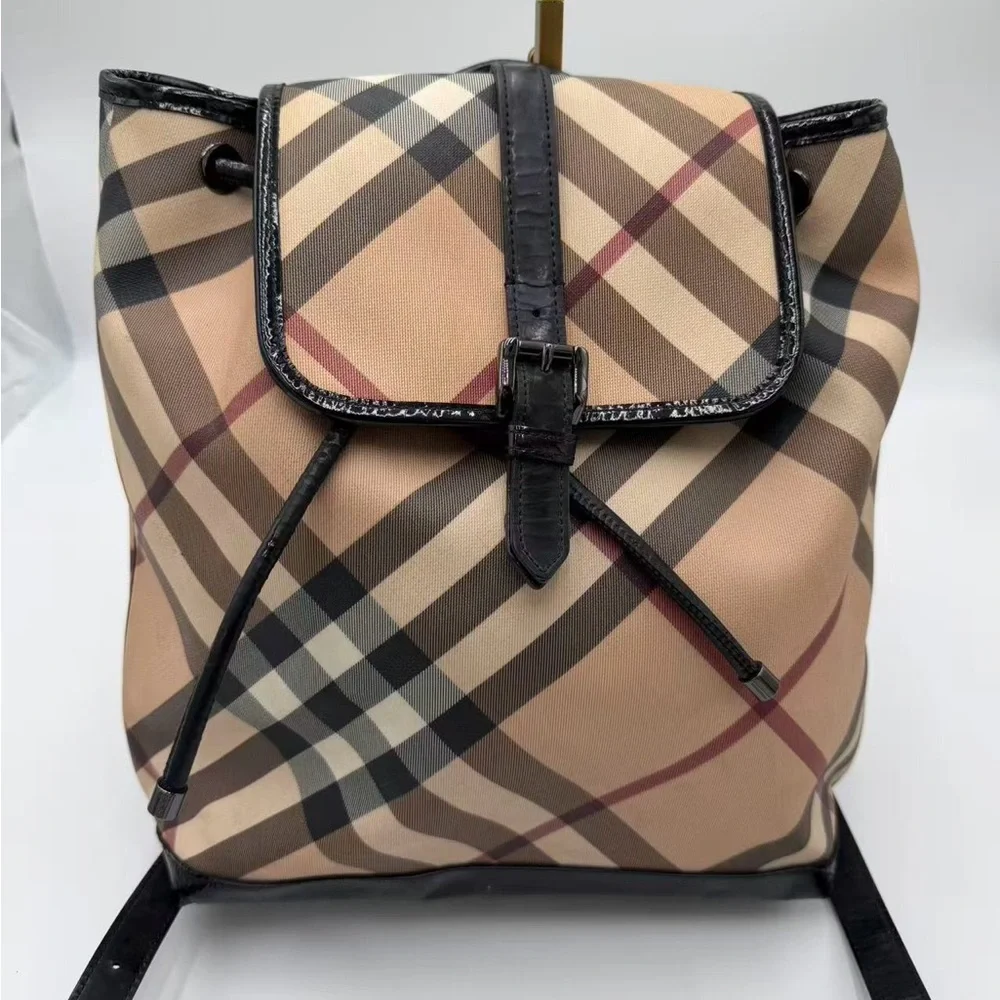 Burberry Beige and Black Checkered Backpack - Picture 1 of 4